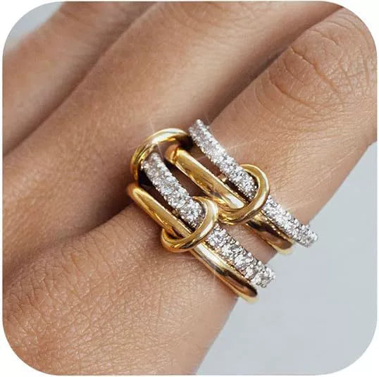 Harmony Interlocking Ring With Gold & Silver Crystal JLTR0607