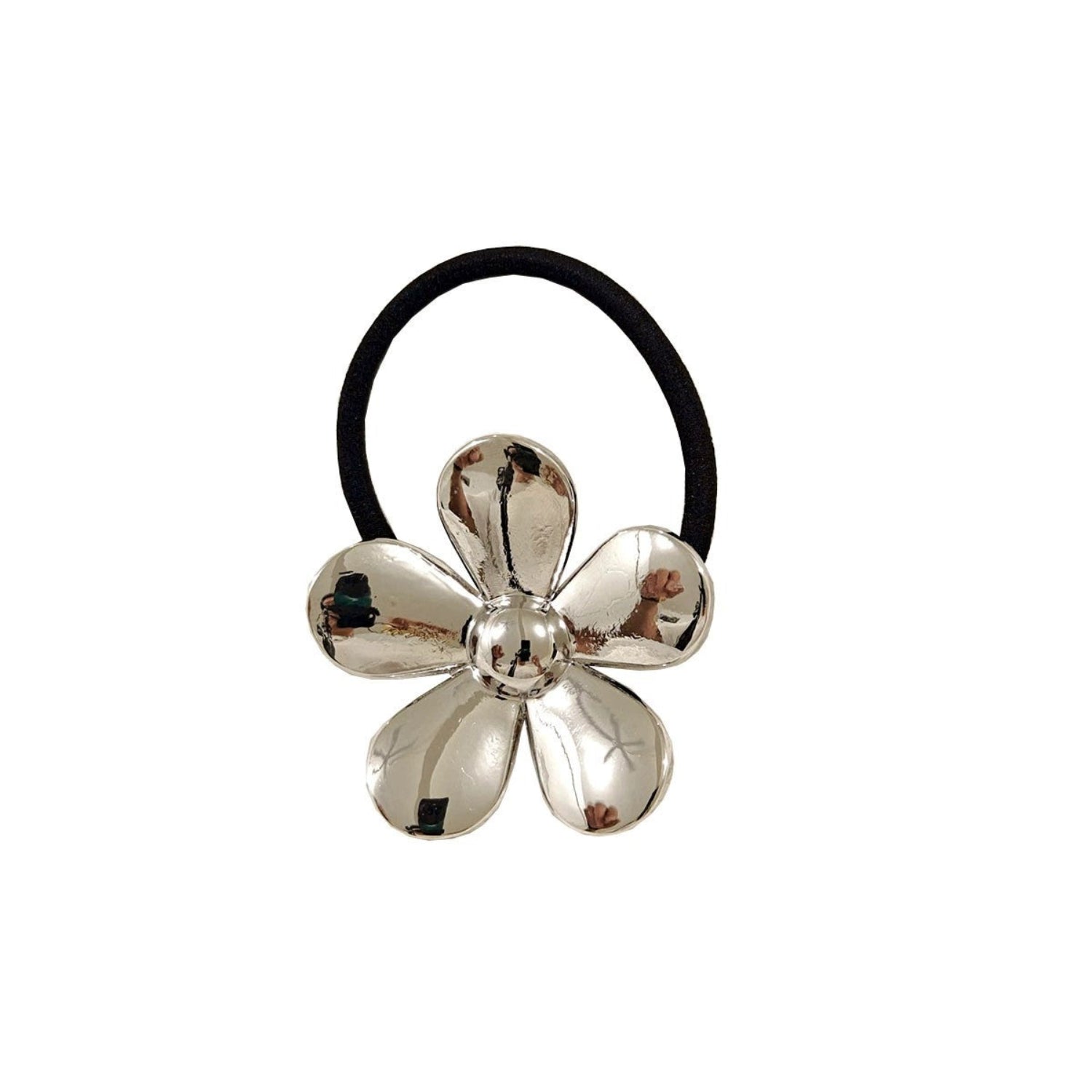 Just Lil Things Silver Metallic Flower Hair Tie jlts0567