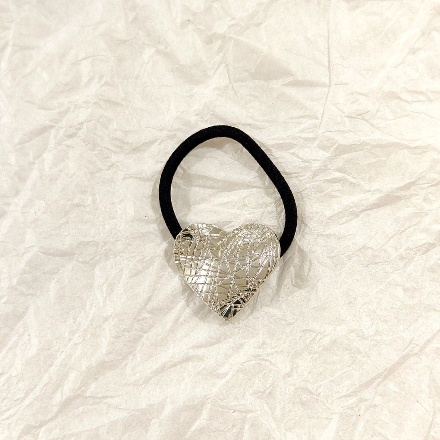 Silver Mesh Heart Hair Tie jlts0571