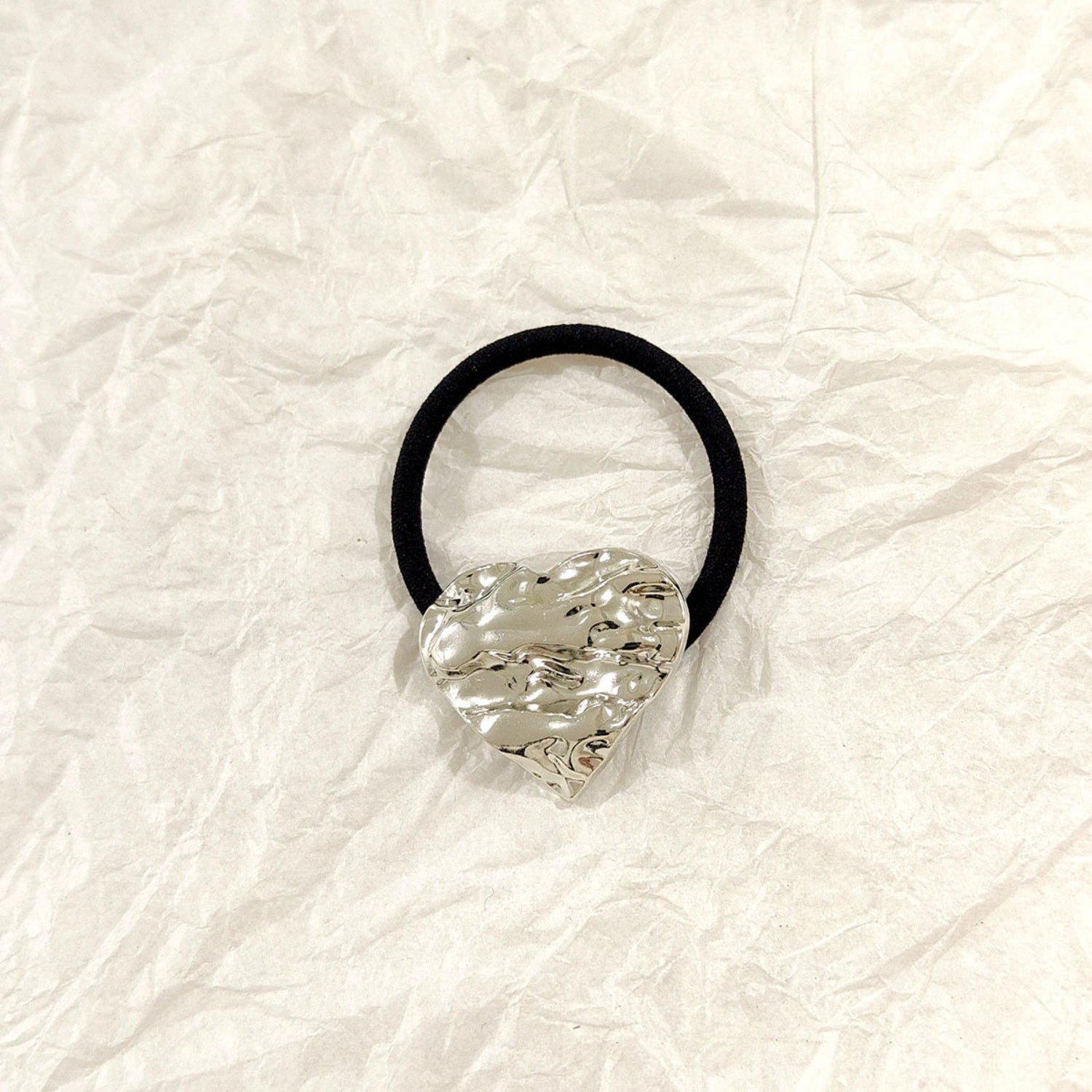 Silver Fold Heart Hair Tie jlts0573