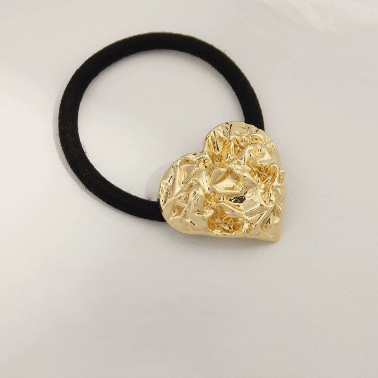 crumpled Gold Heart Hair Tie jlts0574