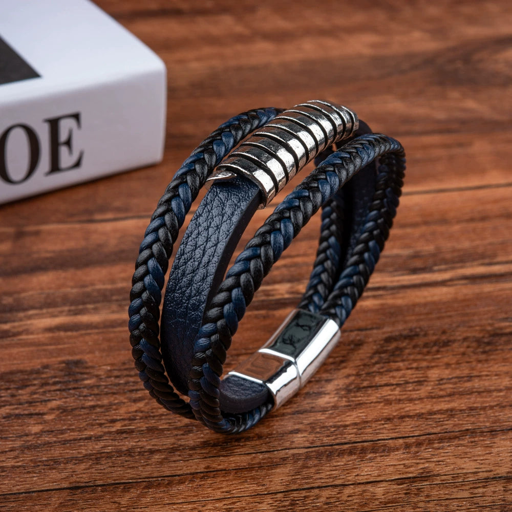 Just Lil Things Midnight Edge Triple-Layered Leather Bracelet – Braided & Textured Design mb0028
