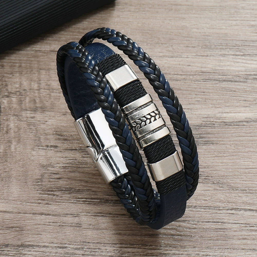 Navy Multi-Layer Leather Bracelet mb0030