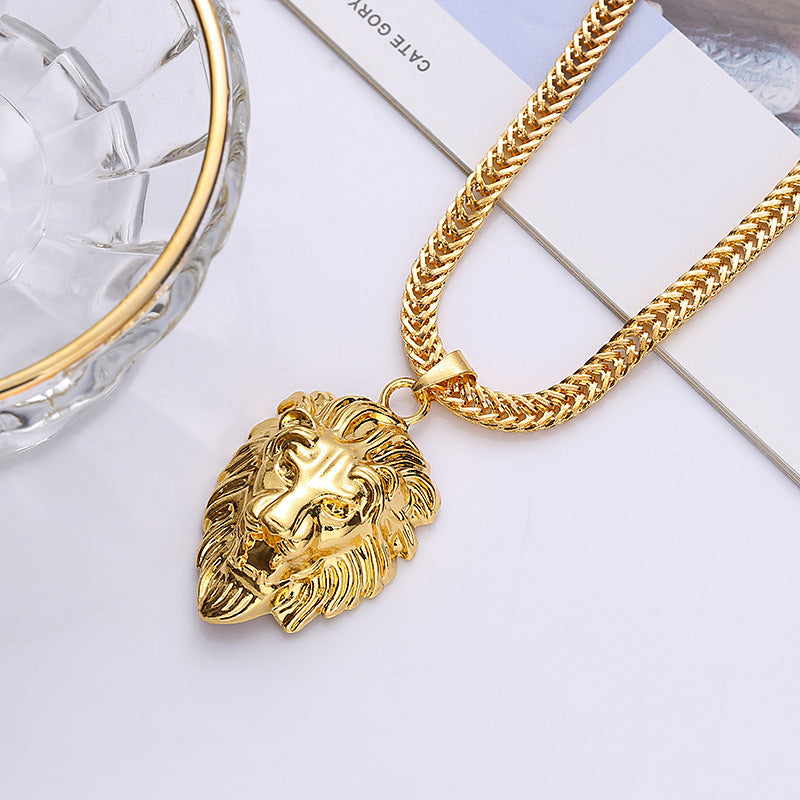 Lion Head Pendant Gold Thick Necklace MN0024