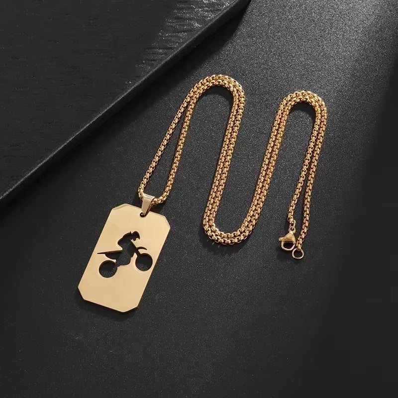 MotoCross Cut Out Pendant Gold Necklace MN0029