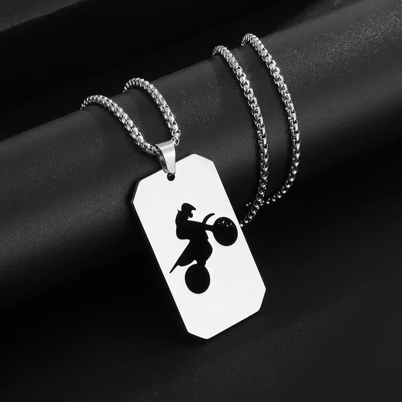 MotoCross Cut Out Pendant Silver Necklace MN0030
