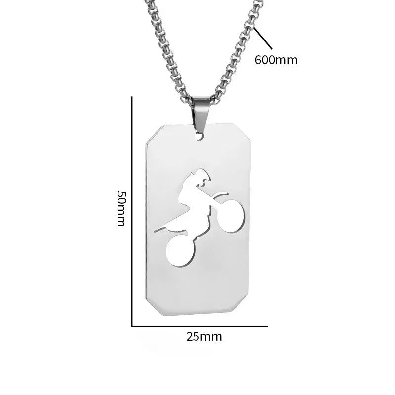 MotoCross Cut Out Pendant Silver Necklace MN0030