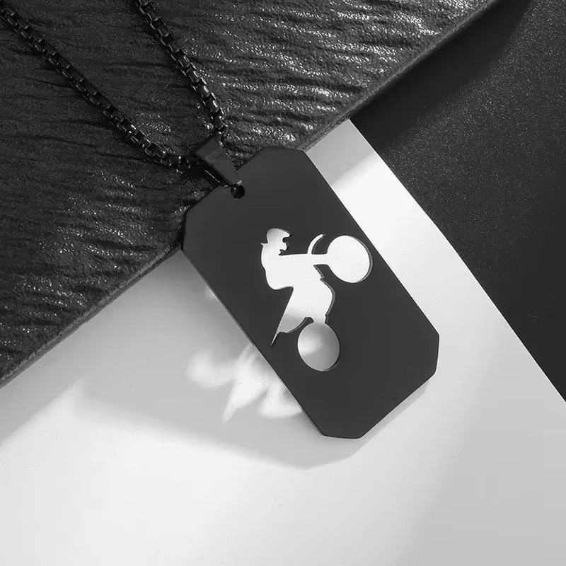MotoCross Cut Out Pendant Black Necklace MN0031