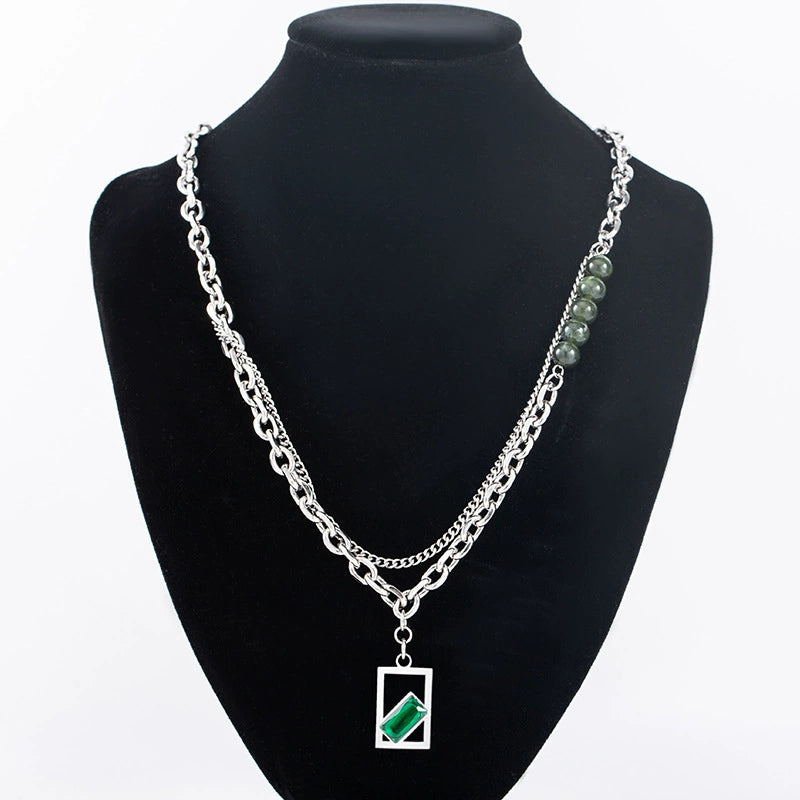 splicing green crystal square pendant double mn0042