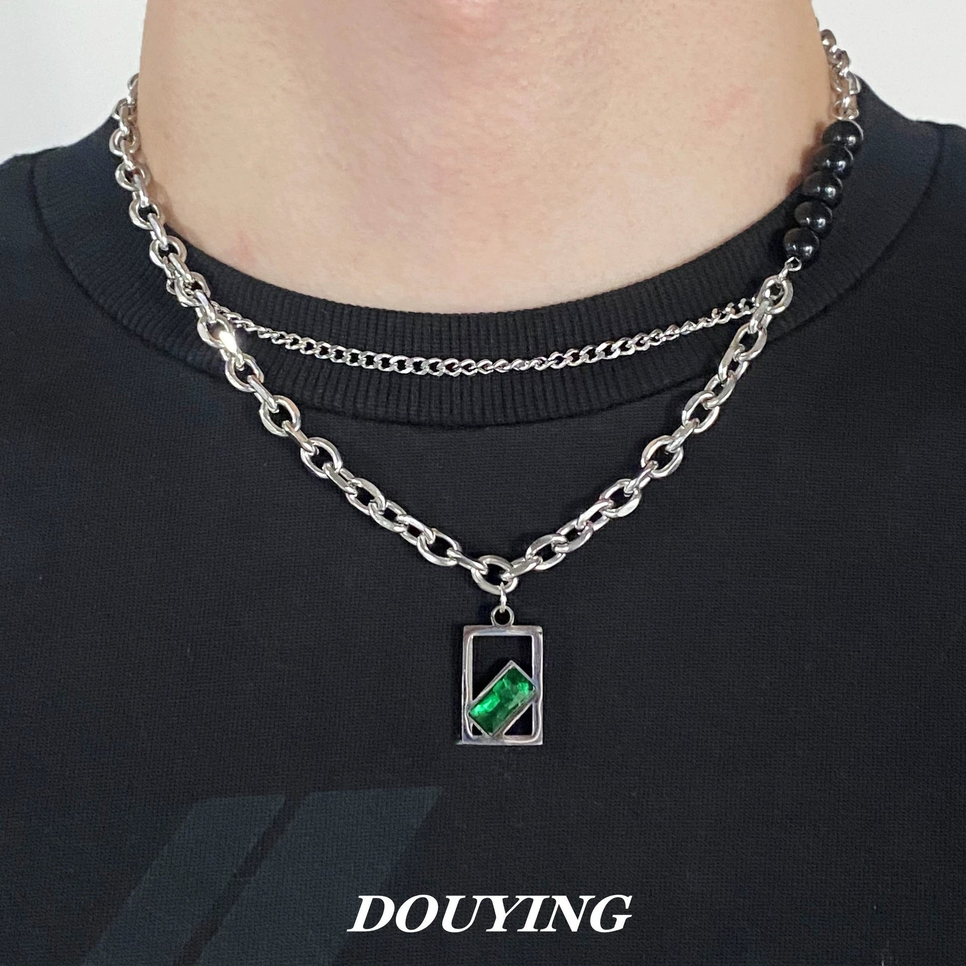 splicing green crystal square pendant double mn0042