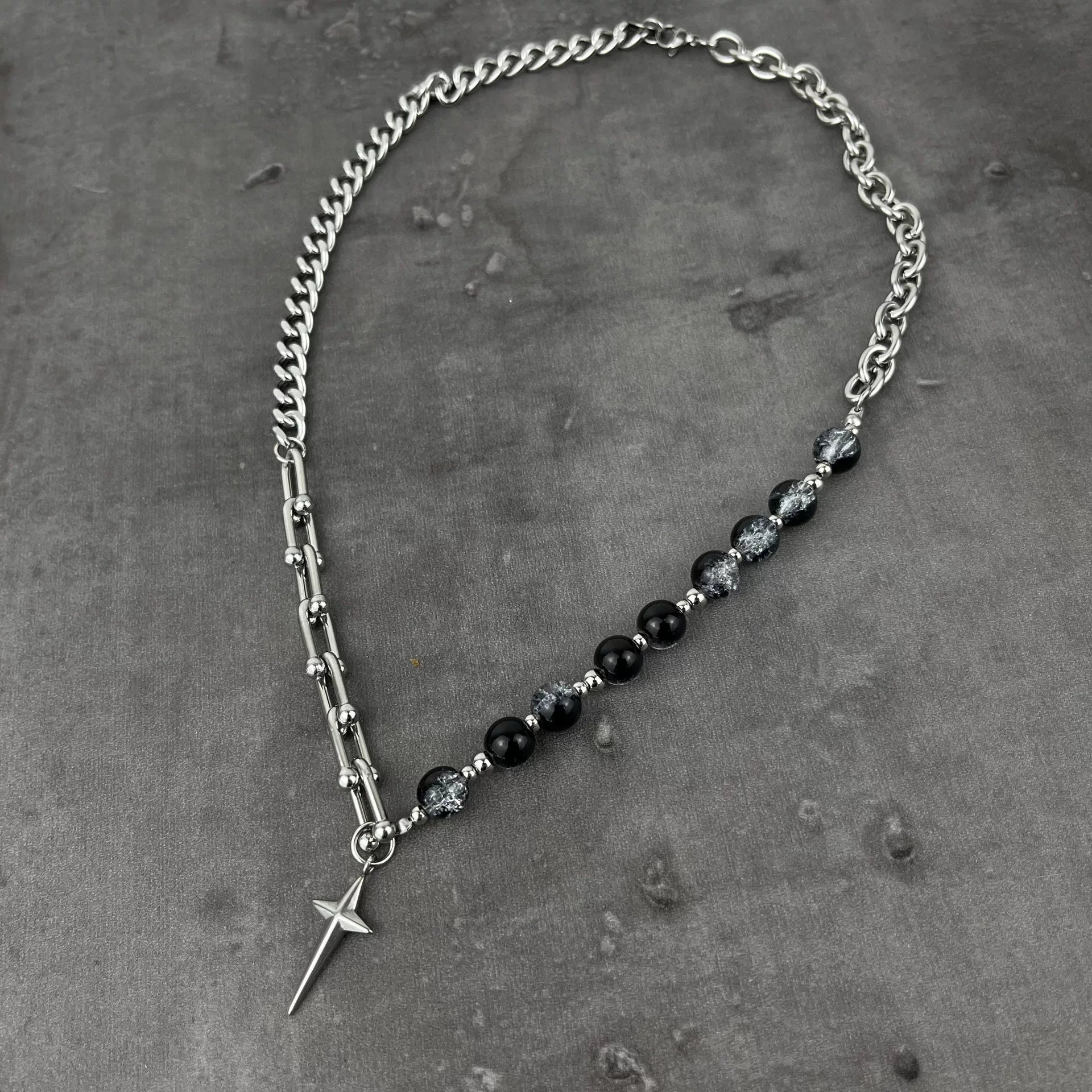 non-fading four-pointed star cross ice-breaking bead titanium steel chain mn0051