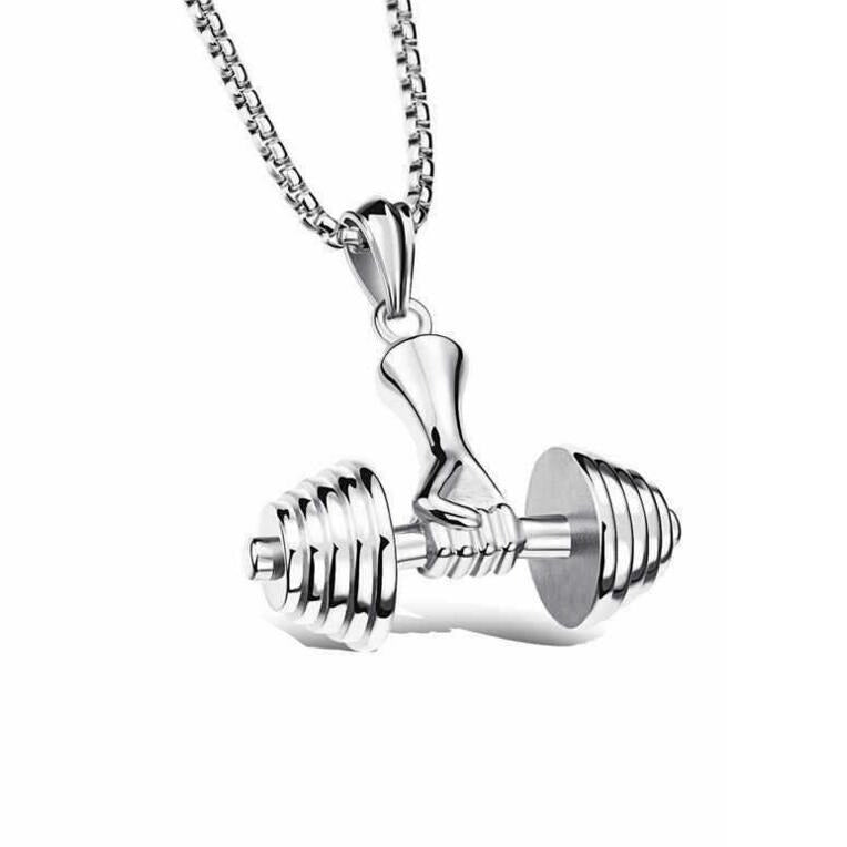 Fashion jewelry Amazon wish hot sale new necklace titanium steel chain couple dumbbell pendant fitness men's necklace mn0055