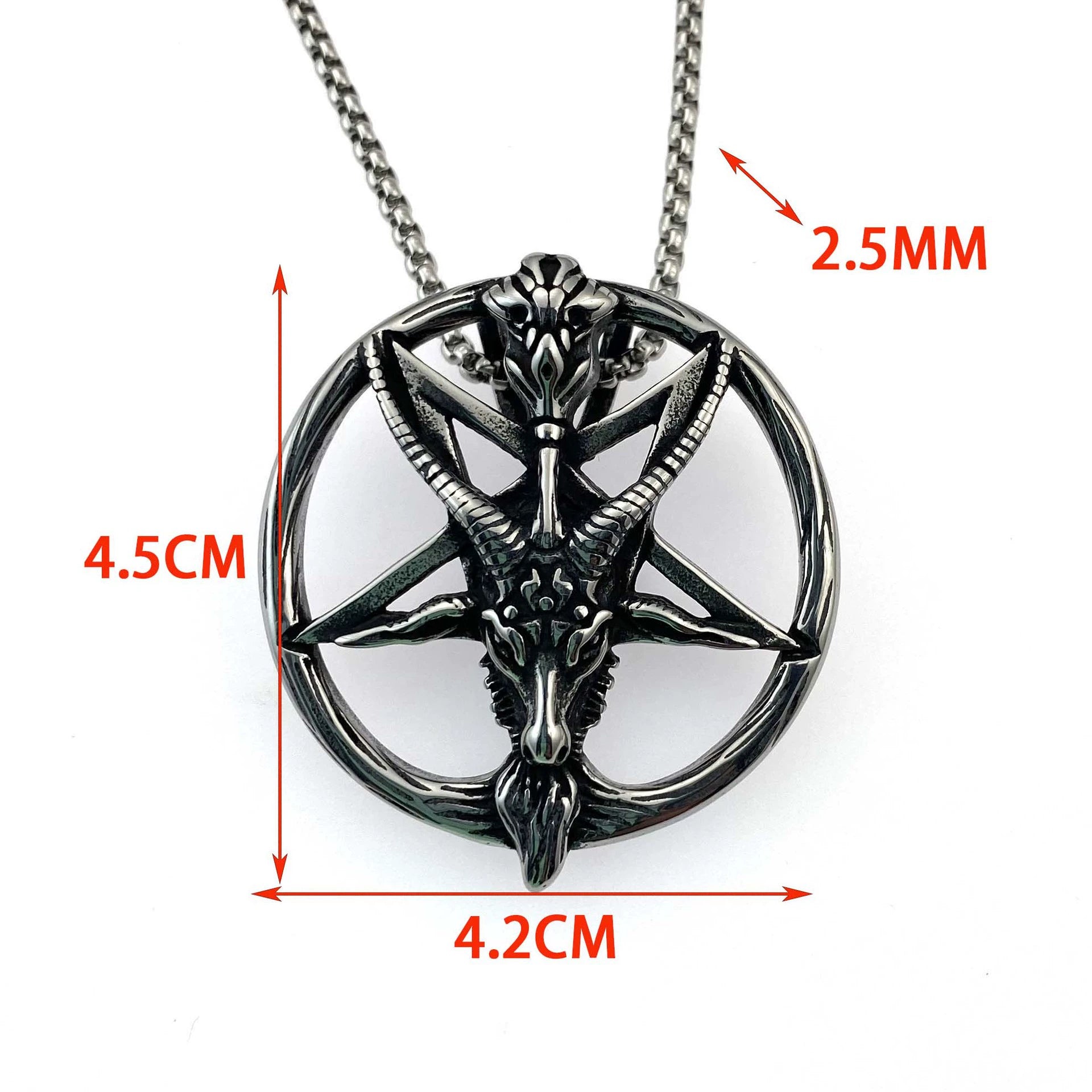 European and American Halloween personality retro Satan ram stainless steel pendant Lucifer pentagram necklace sweater chain mn0056