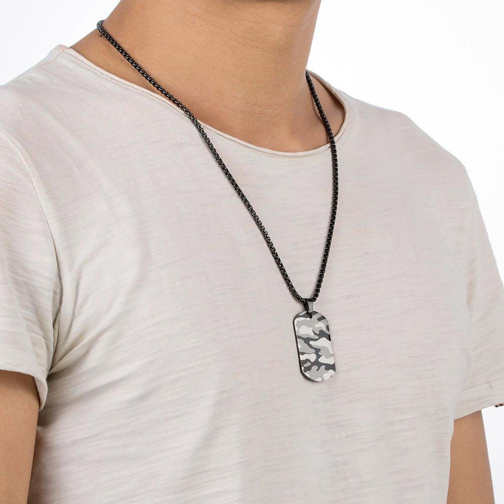 Just Lil Things Men's Camouflage Dog Tag Pendant Chain in Black-Tone mn0059
