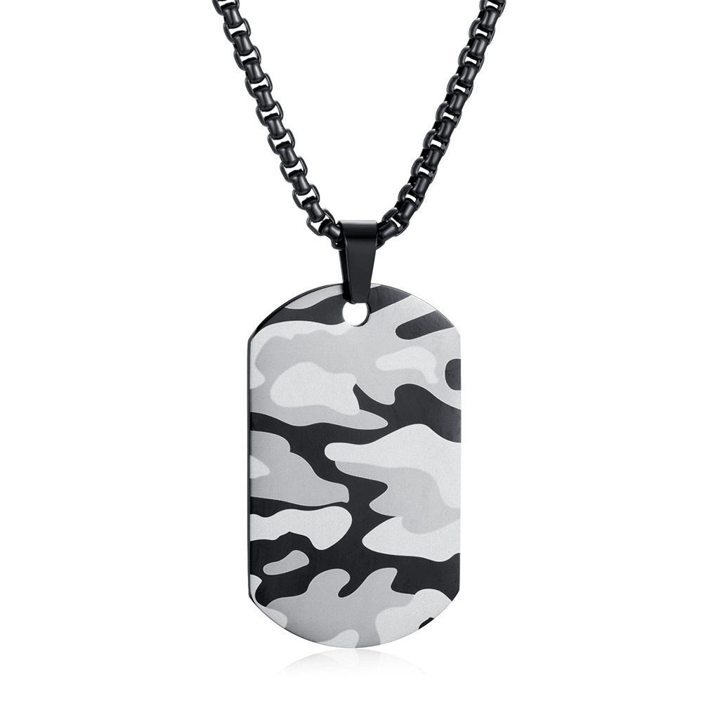 Just Lil Things Men's Camouflage Dog Tag Pendant Chain in Black-Tone mn0059