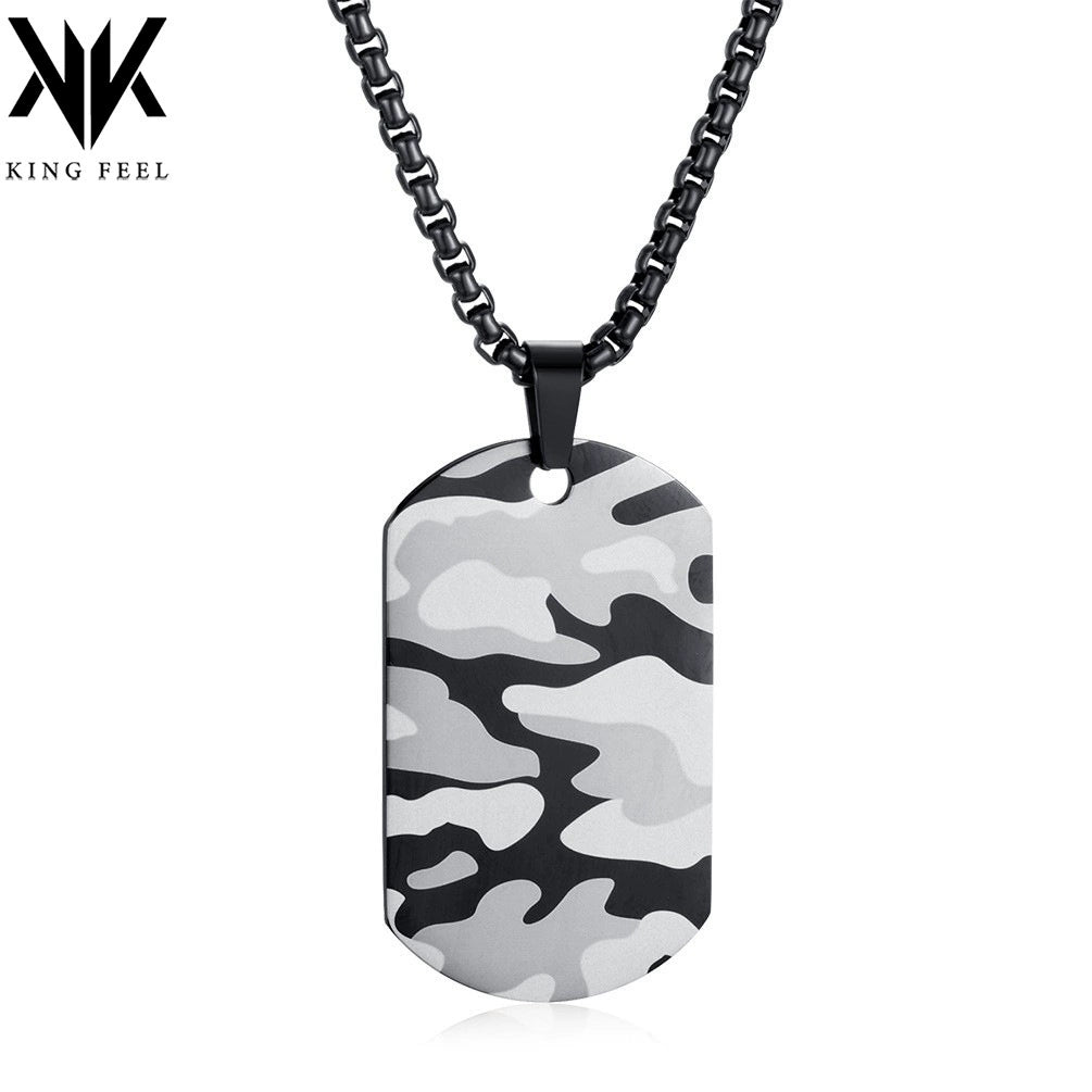 Just Lil Things Men's Camouflage Dog Tag Pendant Chain in Black-Tone mn0059