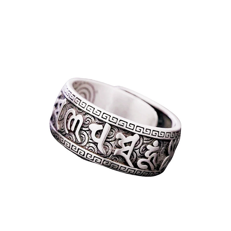 Just lil things six-character mantra Thai silver ring for men mr0009