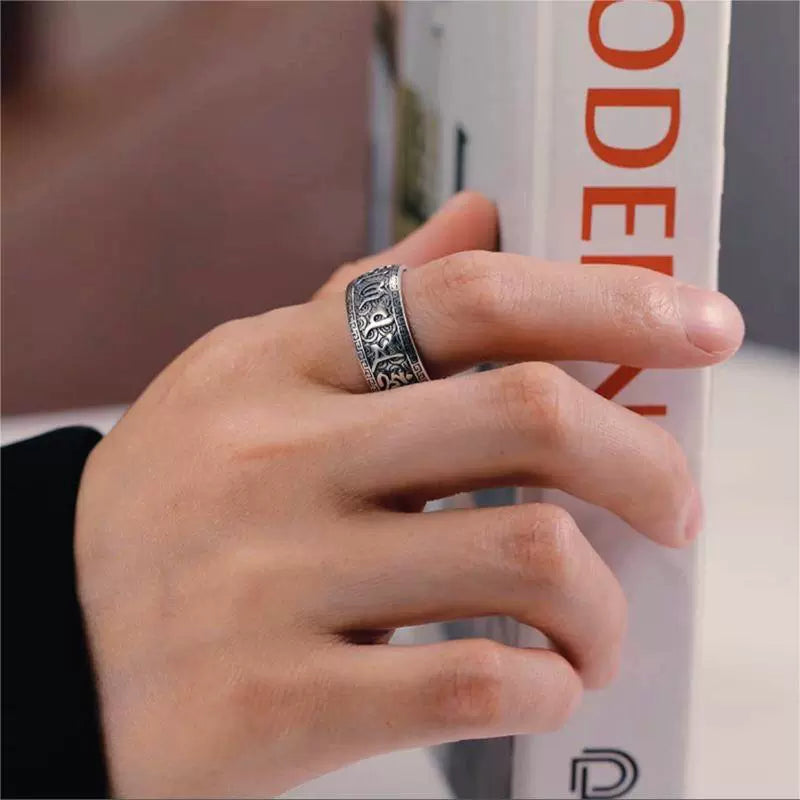 Just lil things six-character mantra Thai silver ring for men mr0009