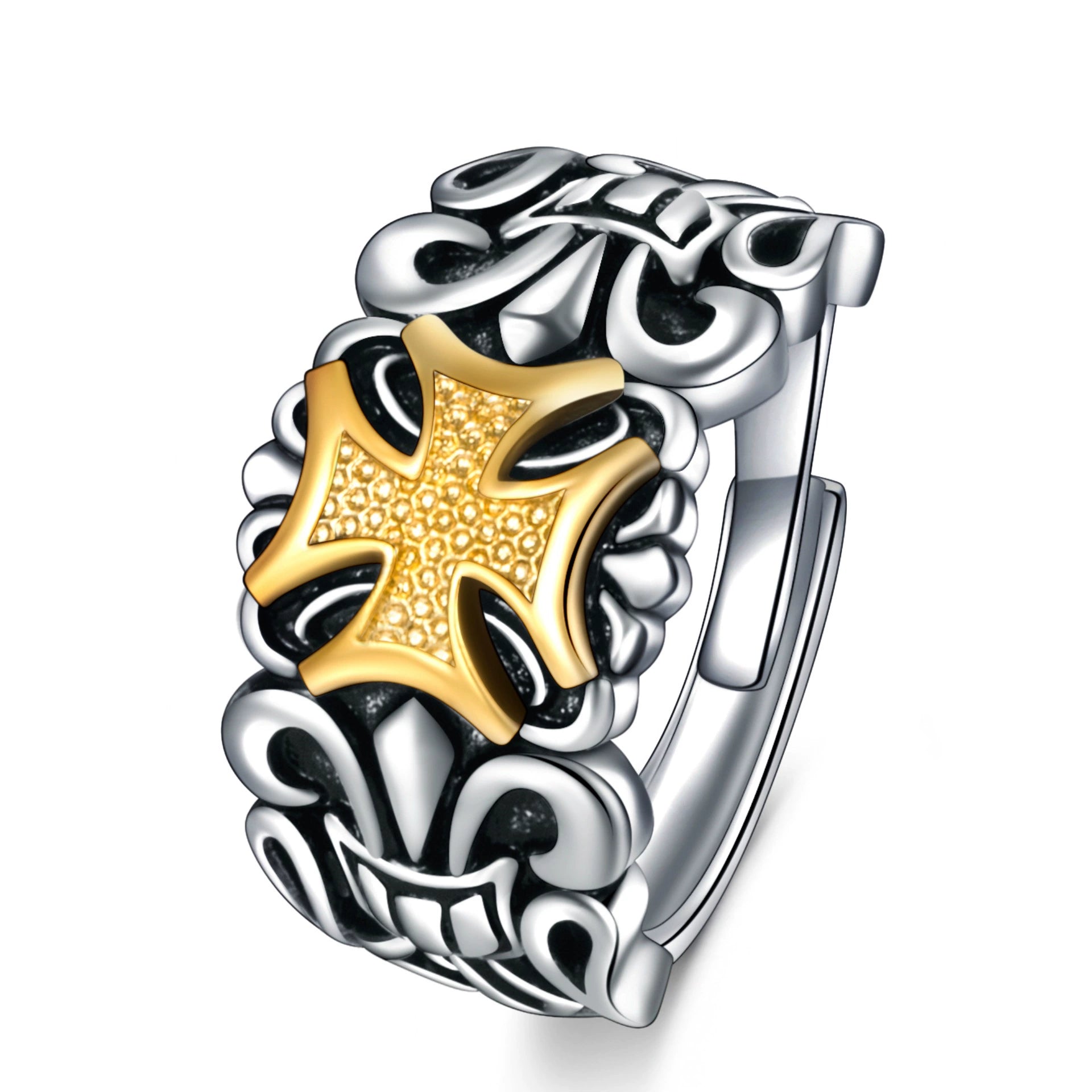Just Lil Things Gothic Cross Two-Tone Statement Ring mr0012