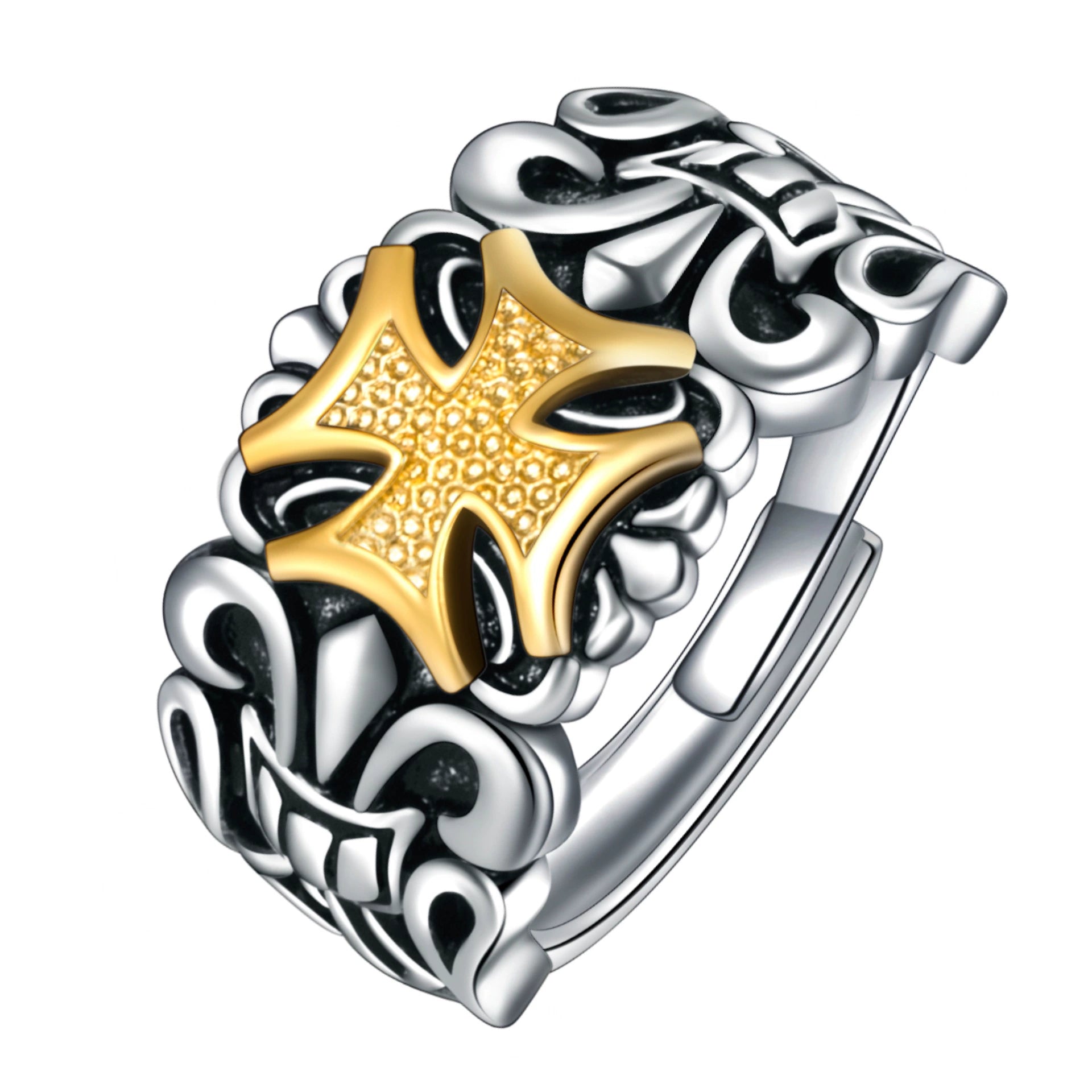 Just Lil Things Gothic Cross Two-Tone Statement Ring mr0012