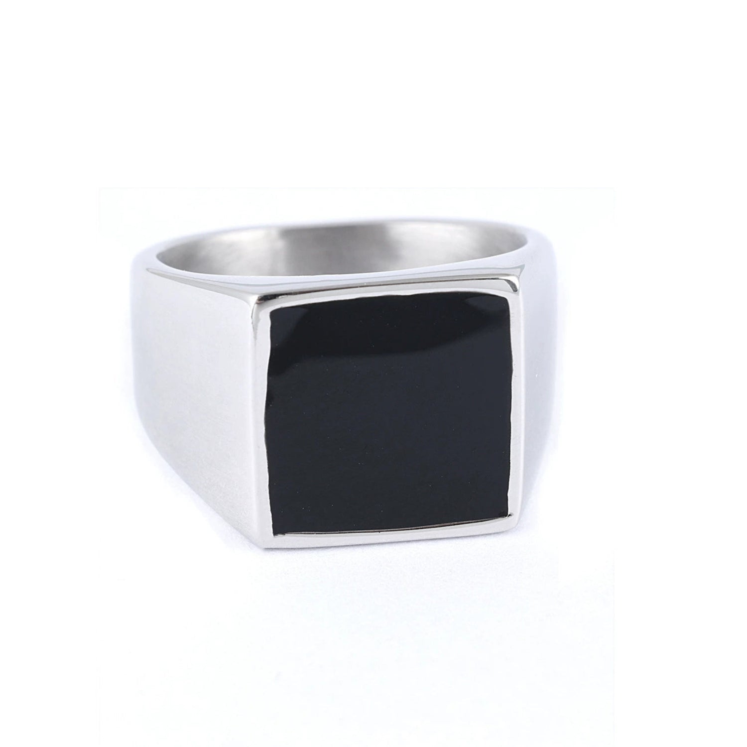 Silver Black Enamel Signet Ring mr0013