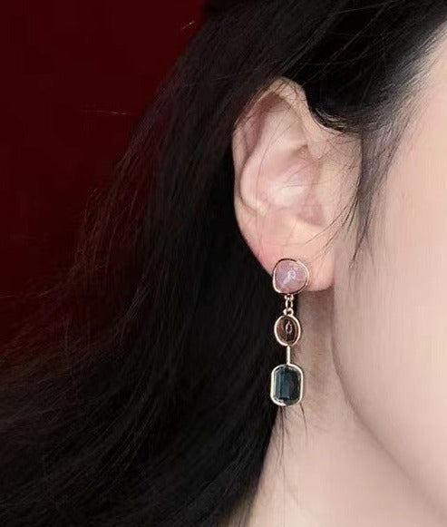 Vintage Geometric Gemstone Drop Earrings jlt11630