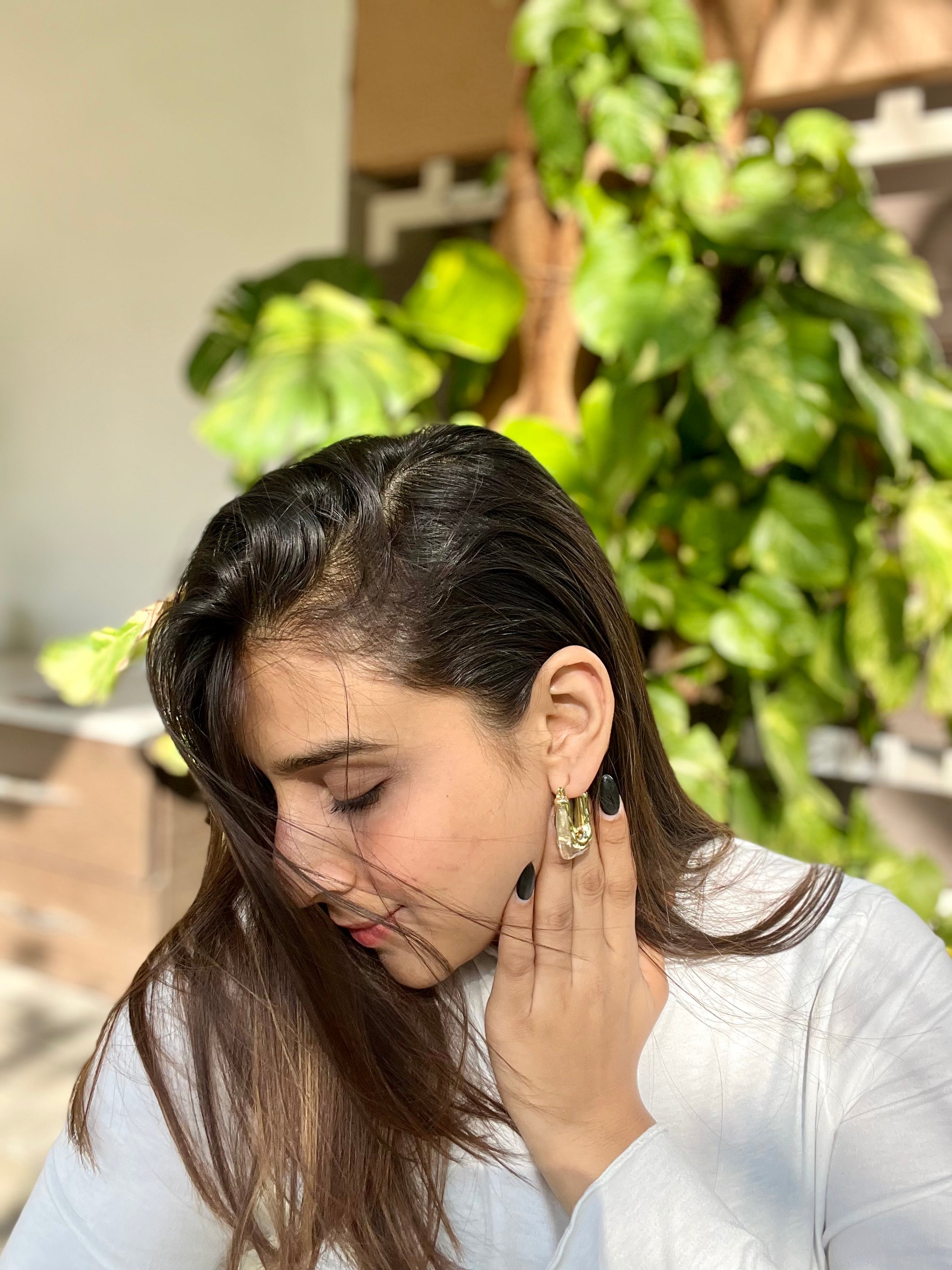 Retro-u-shaped clear hoop-earrings-jlt11240