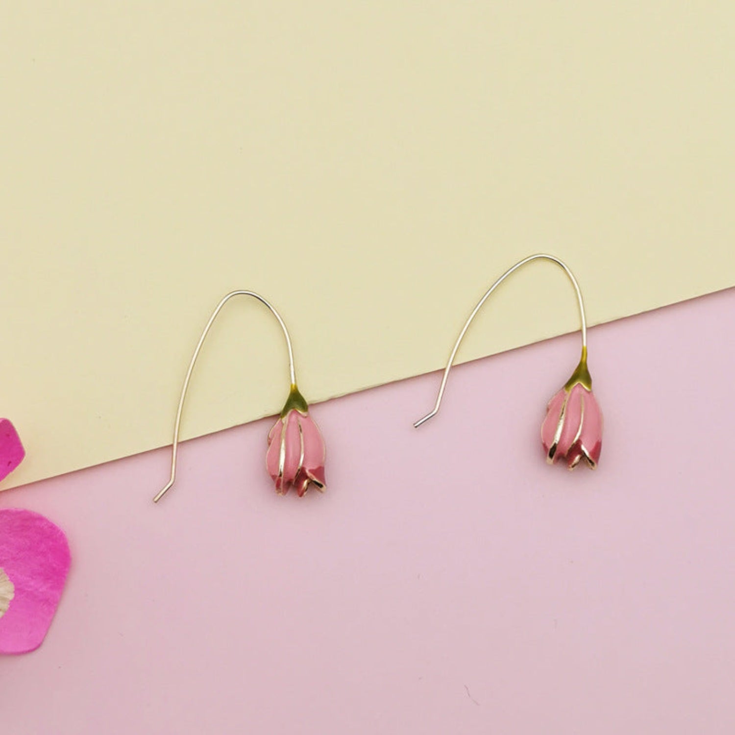 Pink Enamel Tulip Drop Earring JLT11348