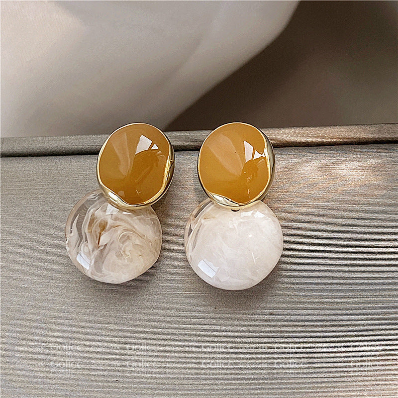 Elegant Dual-Tone Resin Drop Earrings -jlt11594