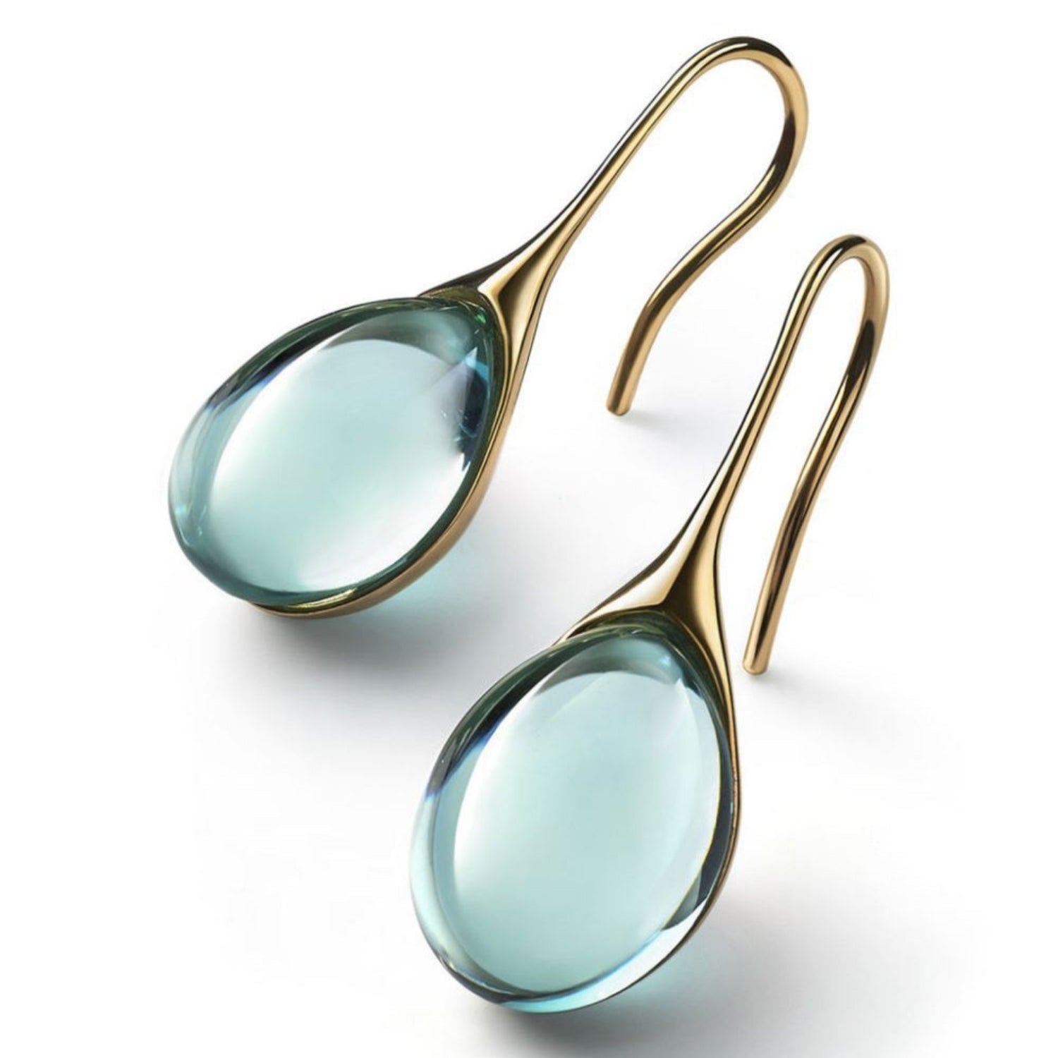 Blue Amber Teardrop Hook Earrings jlt11603