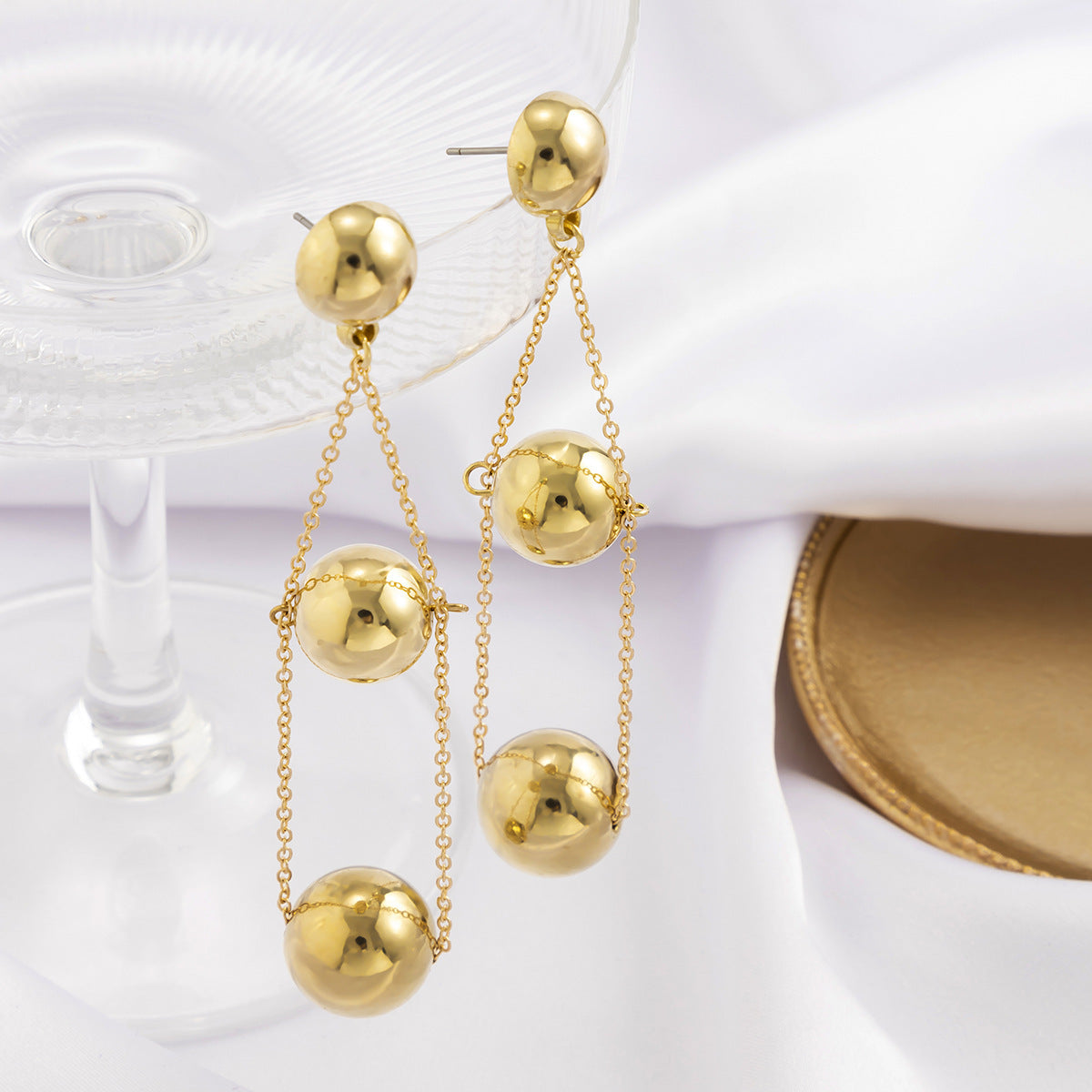 Aurum Chain Sphere Drop Earrings-jlt11616