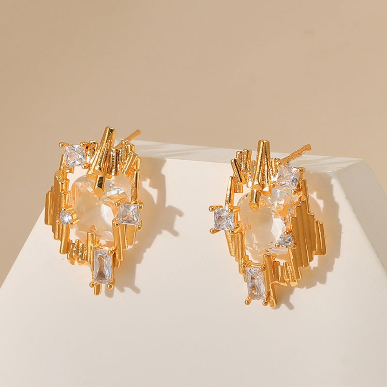 Gold Geometric Statement Earrings with Crystal Accents jlt11712