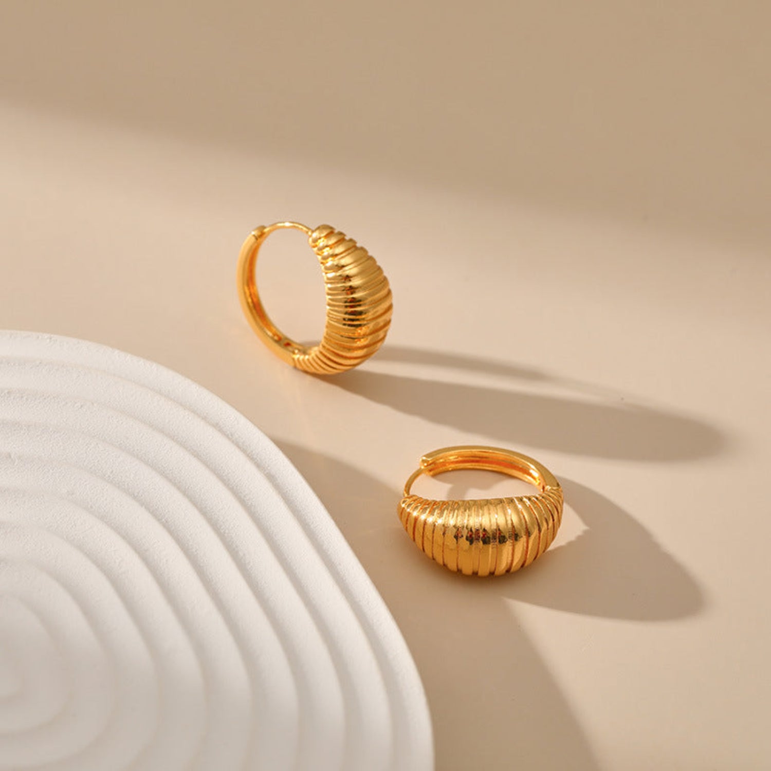 Gold Textured Hoop Earrings-jlt11721