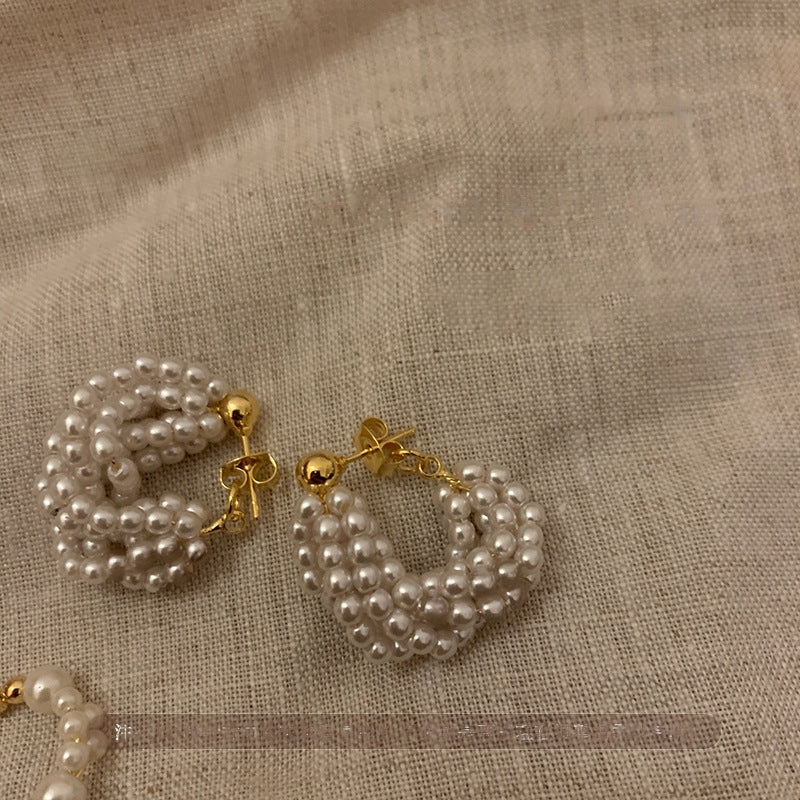 Statement Clustered Pearl Hoop Earrings jlt11768