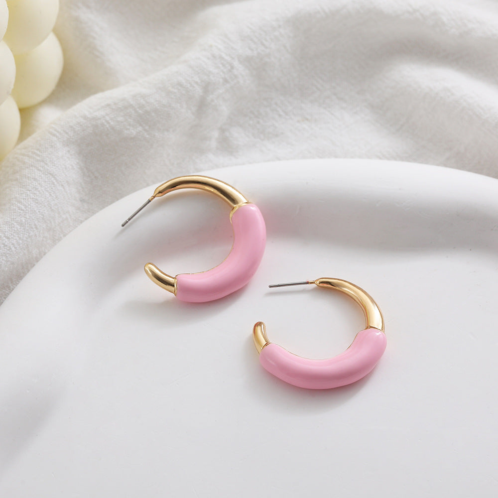 Pink and Gold Chunky Hoop Earrings-jlt11805