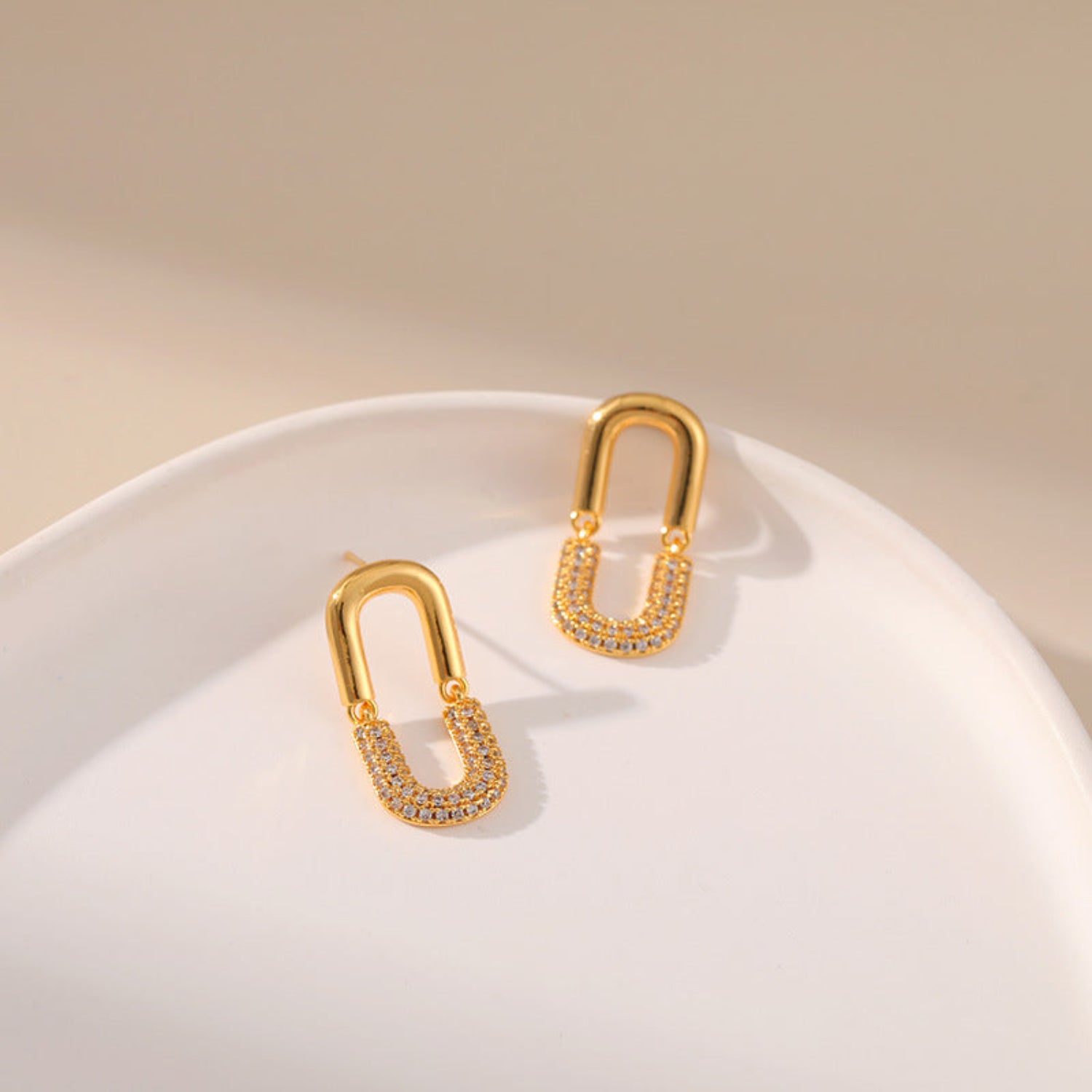 Gold Pave Link with Crystal Accents Earrings jlt11819