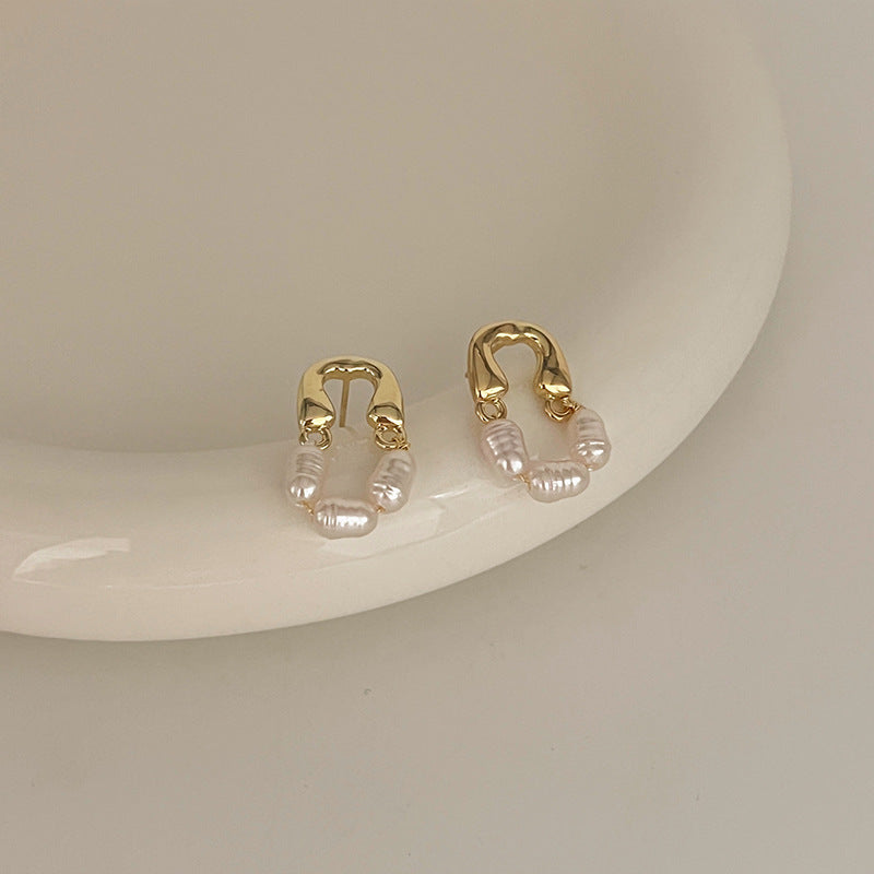 Gold Pearl Link Earrings -jlt11826
