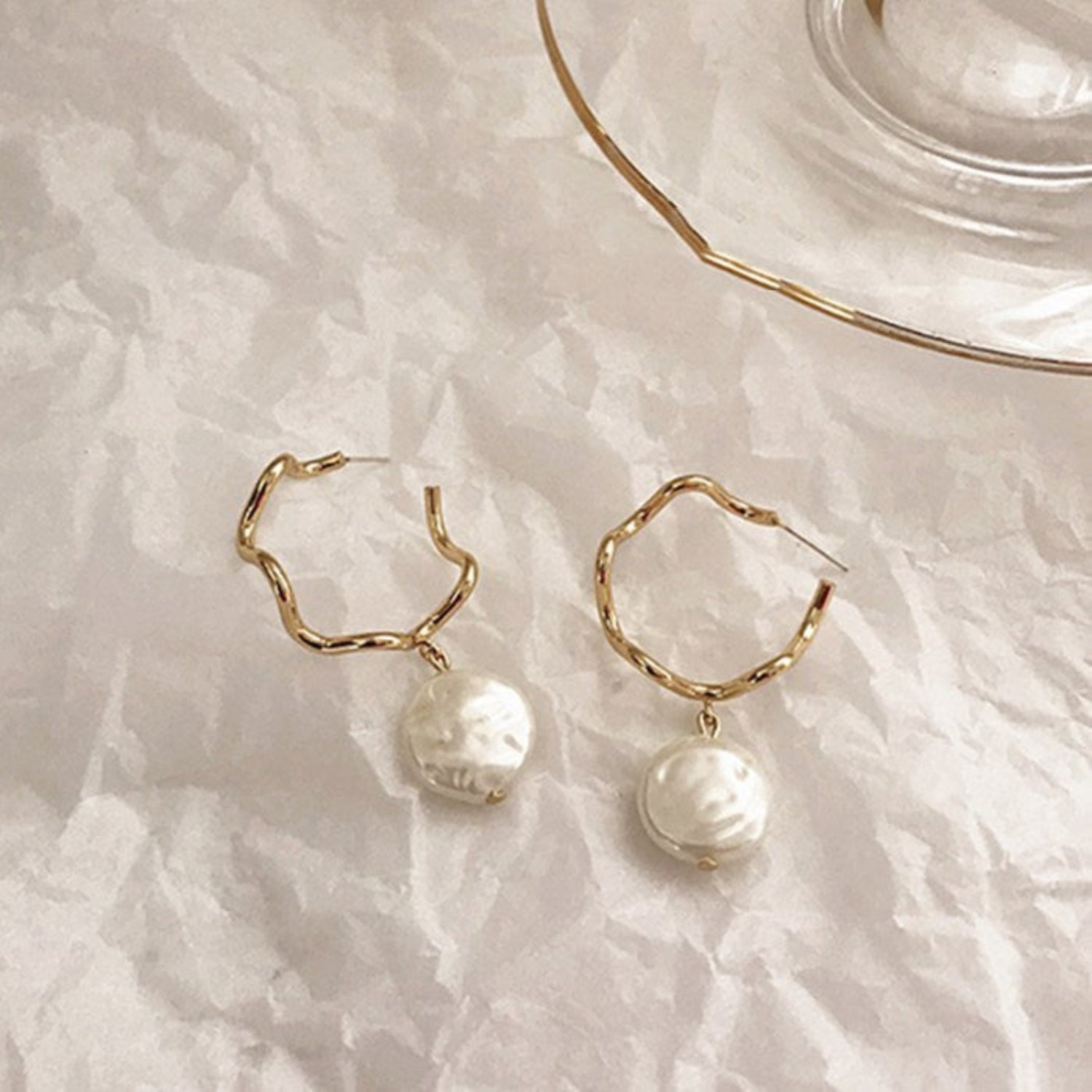 Gold Hoop Earrings with Baroque Pearl Drop jlt11861