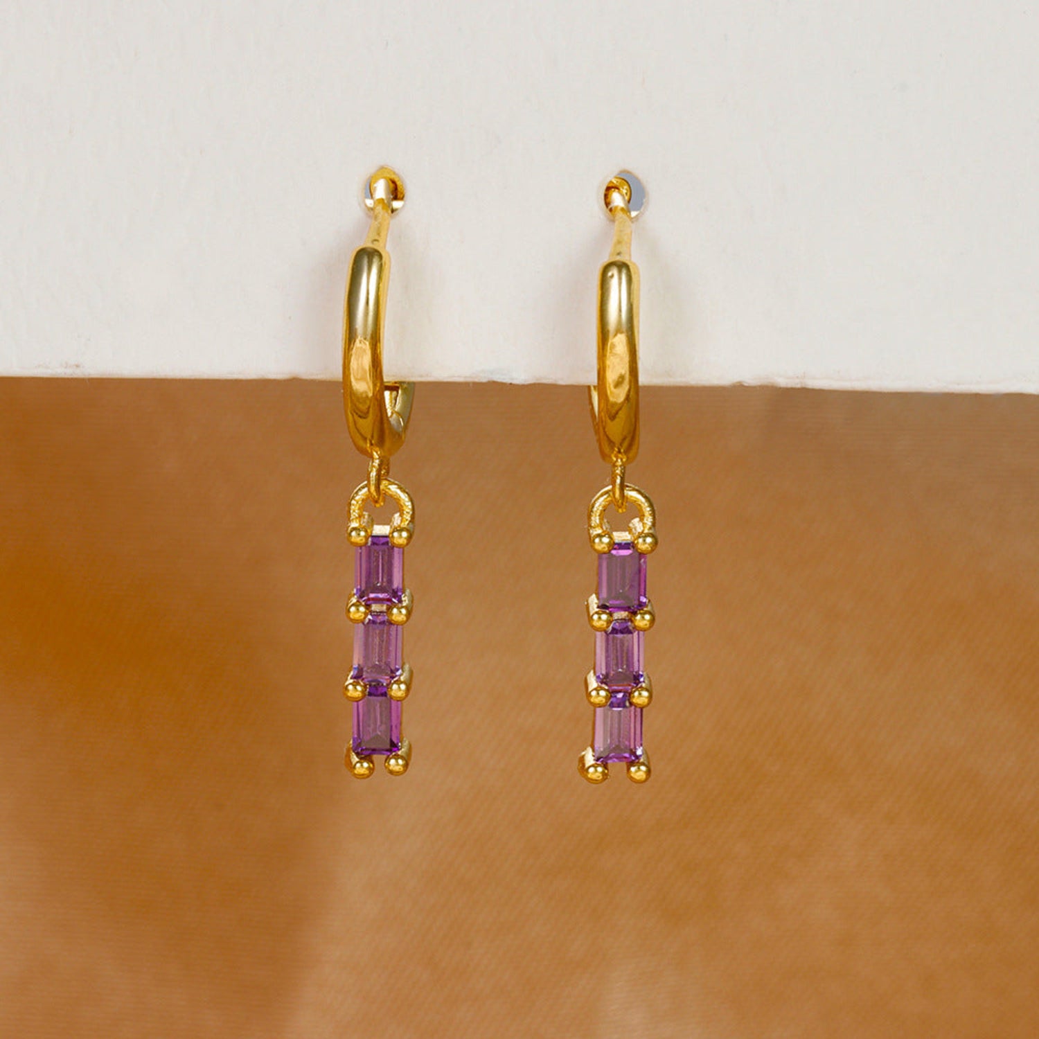 Emerald-Cut Purple Crystal Pin Earrings JLT12162
