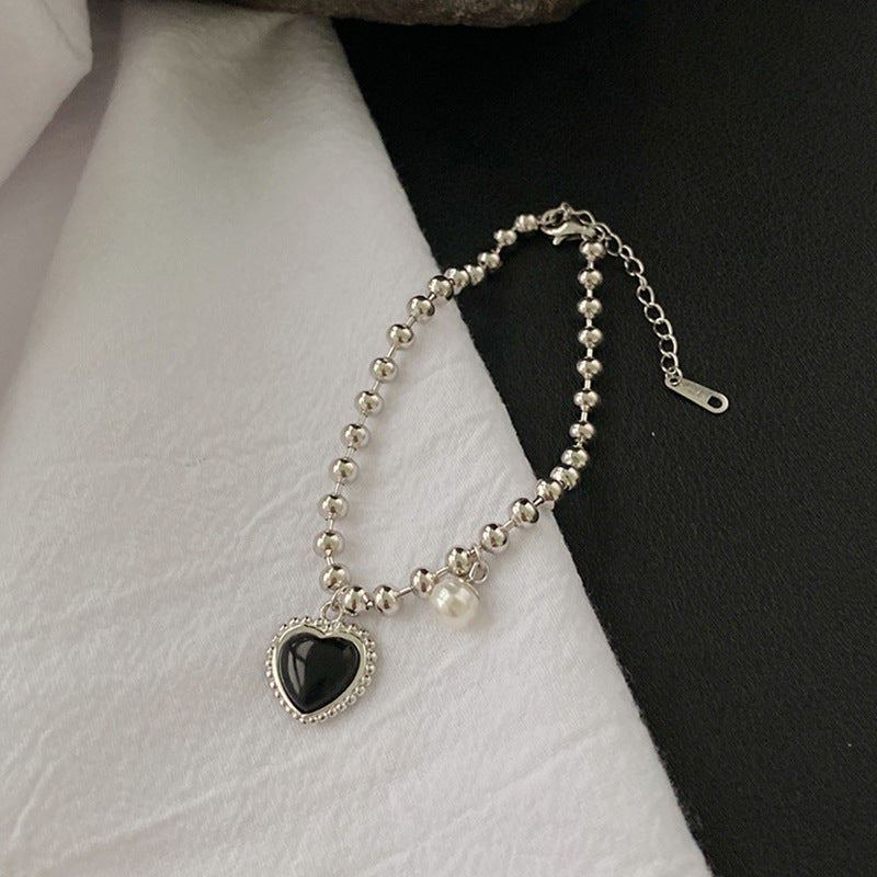 just-lil-things-artificial-Silver Beaded Heart Charm Bracelet with Pearl Accent-Bracelets-jltb0249