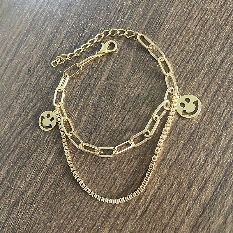 just-lil-things-artificial-Smiley Charm Dual-Layer Bracelet--jltb0287