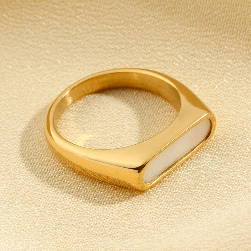 Just Lil Things Artificial Minimalist Gold-Plated Signet Ring with White Inlay - jltb0351