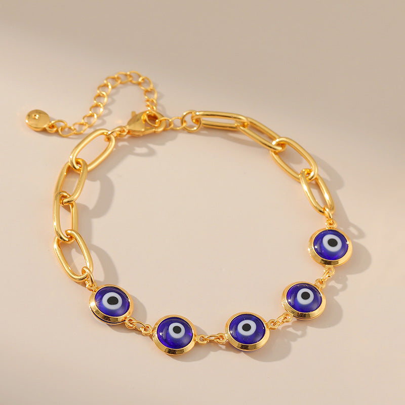 just-lil-things-artificial-Gold Evil Eye Chain Bracelet with Blue Enamel Charms-jltb0371