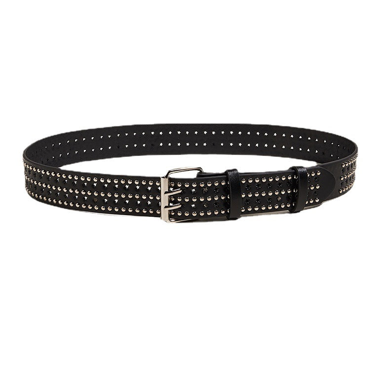 Punk style rivet star porous pin buckle belt jlthb0066