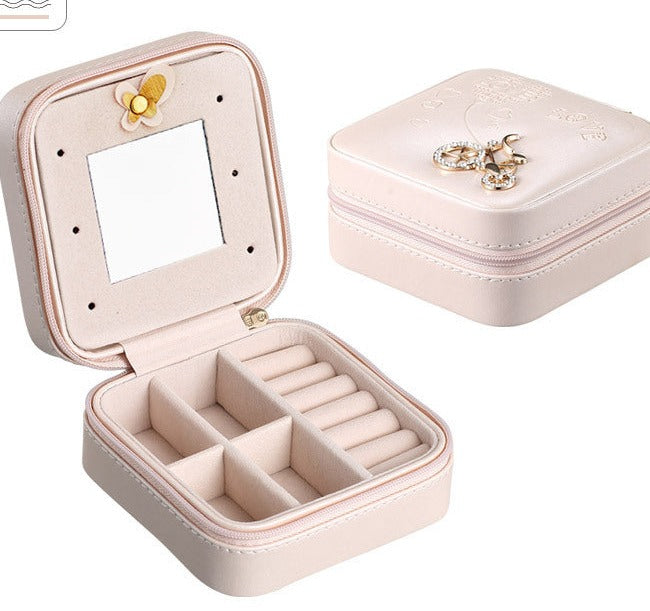 Style portable mini jewelry kit with mirror double layer large capacity travel storage jewelry kit
