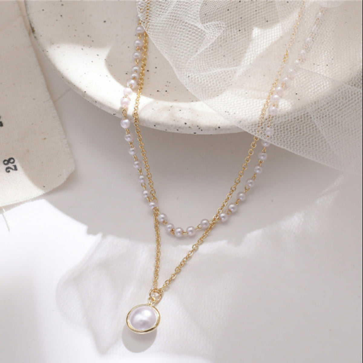 Elegant Double Layer Pearl Pendant Necklace-JLTN0024