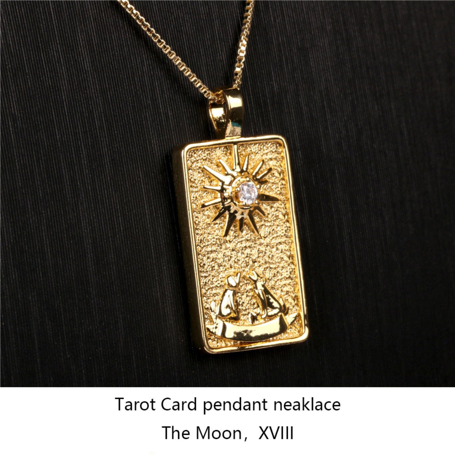 Tarot Necklace – The Moon XVIII Pendant with Crystal Accent-jltn0562