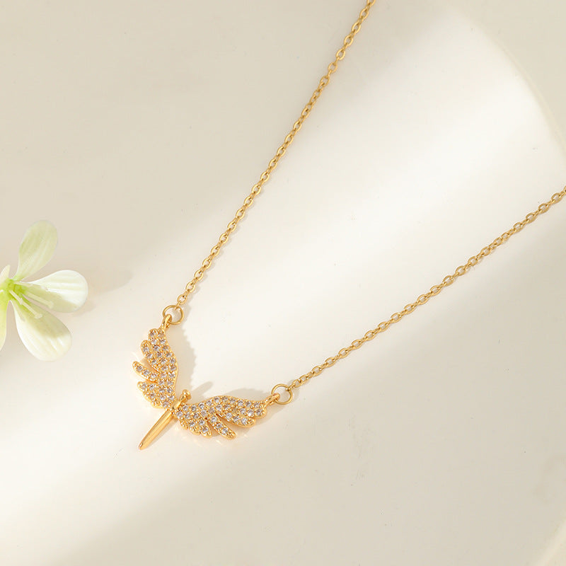 Elegant Gold Angel Wing Necklace with Crystals -jltn0684